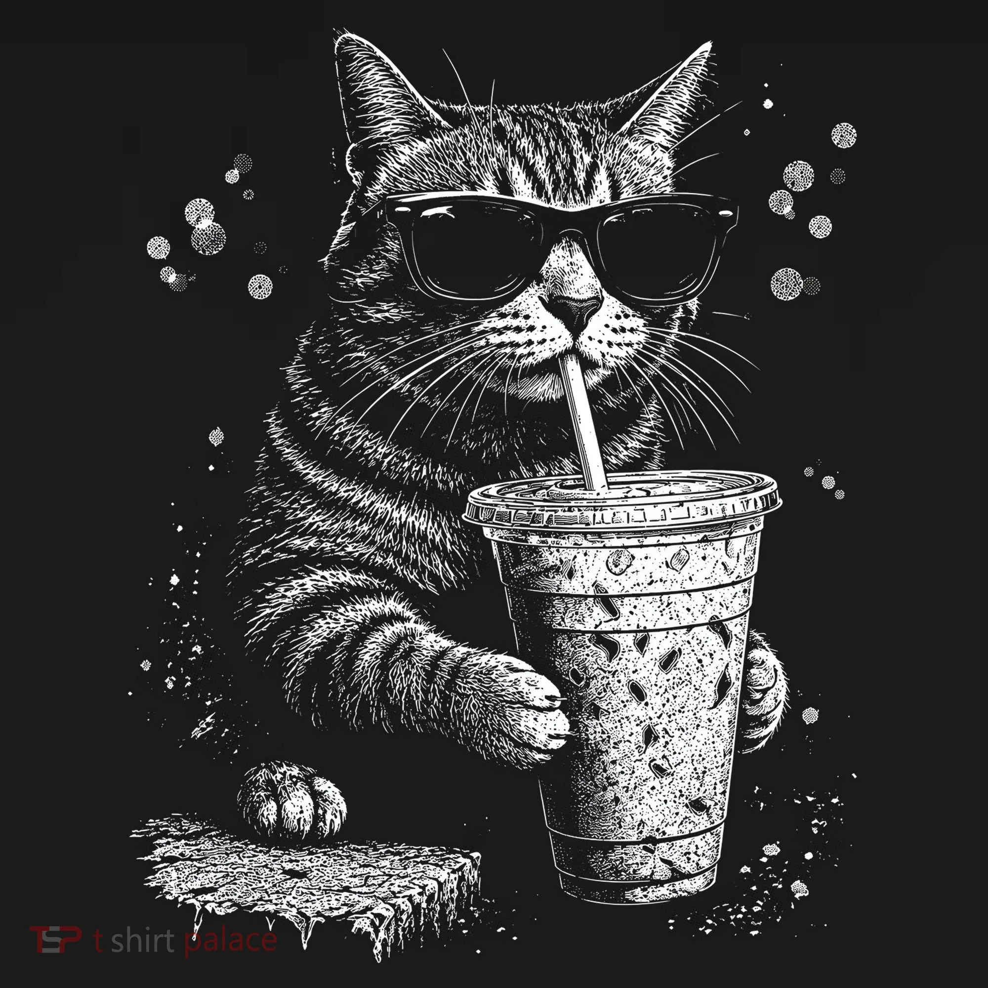 Cool Cat Sipping Drink With Sunglasses Graphic Sweatshirt