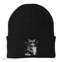 Cool Cat Sipping Drink With Sunglasses Graphic Beanie thumb 0