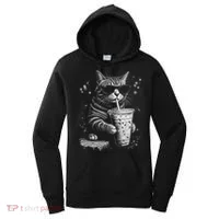 Cool Cat Sipping Drink With Sunglasses Graphic Women's Hoodie thumb 0