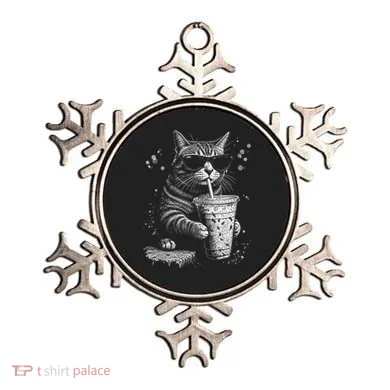 Cool Cat Sipping Drink With Sunglasses Graphic Ornament