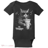 Cool Cat Sipping Drink With Sunglasses Graphic Baby Bodysuit thumb 0