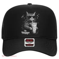 Cool Cat Sipping Drink With Sunglasses Graphic Hat thumb 0