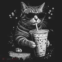 Cool Cat Sipping Drink With Sunglasses Graphic Hat thumb 2