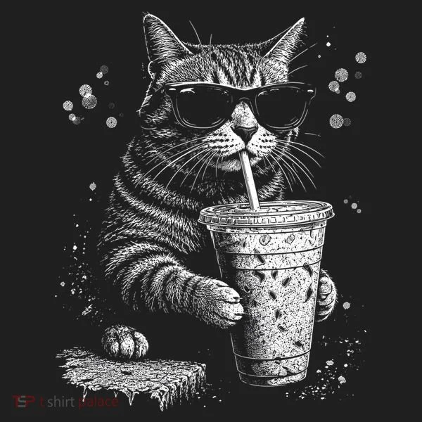 Cool Cat Sipping Drink With Sunglasses Graphic Hat
