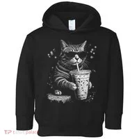 Cool Cat Sipping Drink With Sunglasses Graphic Toddler Hoodie thumb 0