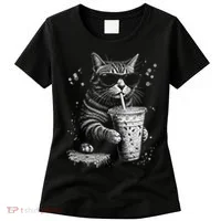 Cool Cat Sipping Drink With Sunglasses Graphic Women's T-Shirt thumb 0