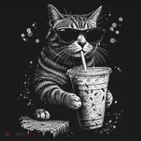 Cool Cat Sipping Drink With Sunglasses Graphic Women's T-Shirt thumb 6