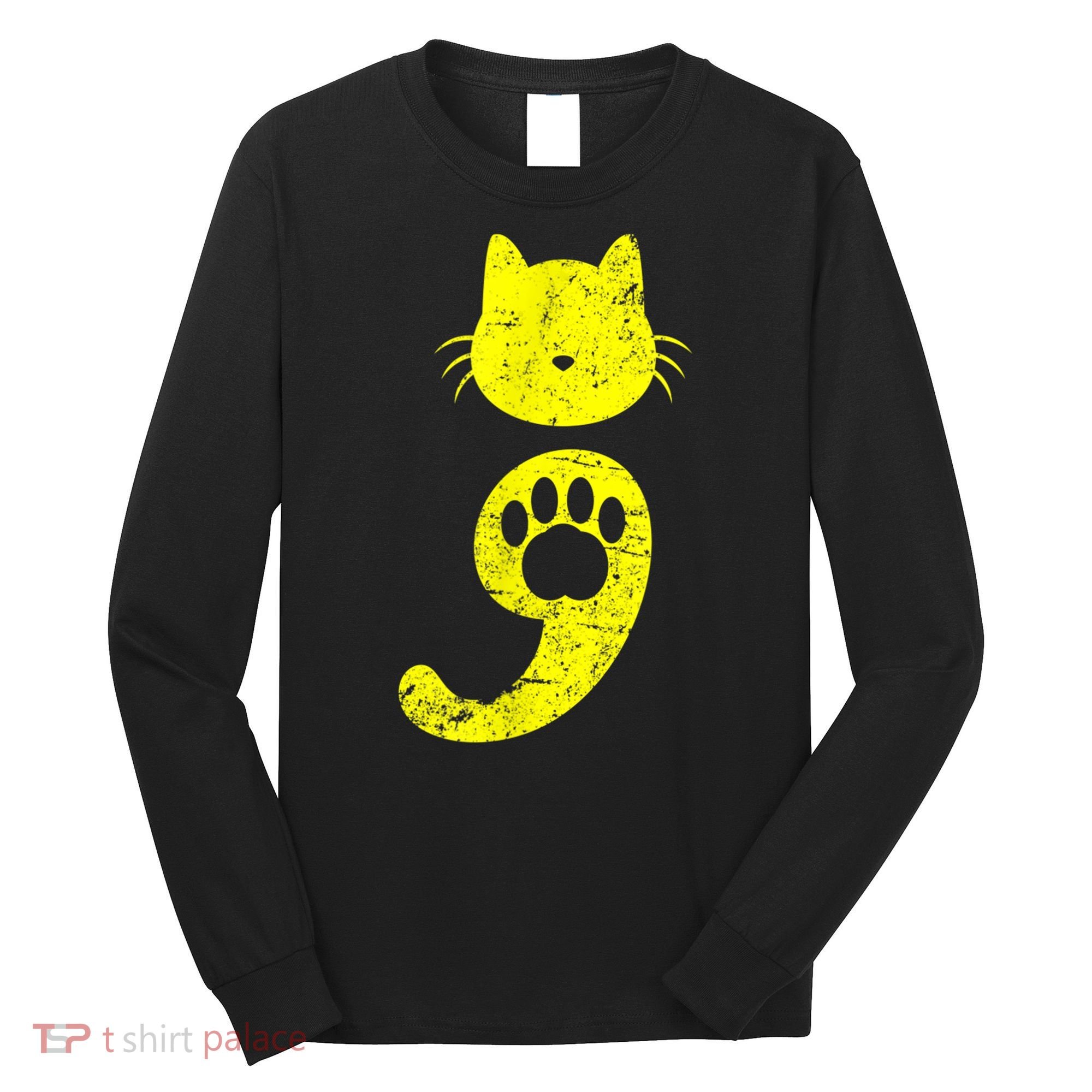 Cat Semicolon Depression Awareness Cat Lover Gift Long Sleeve Shirt
