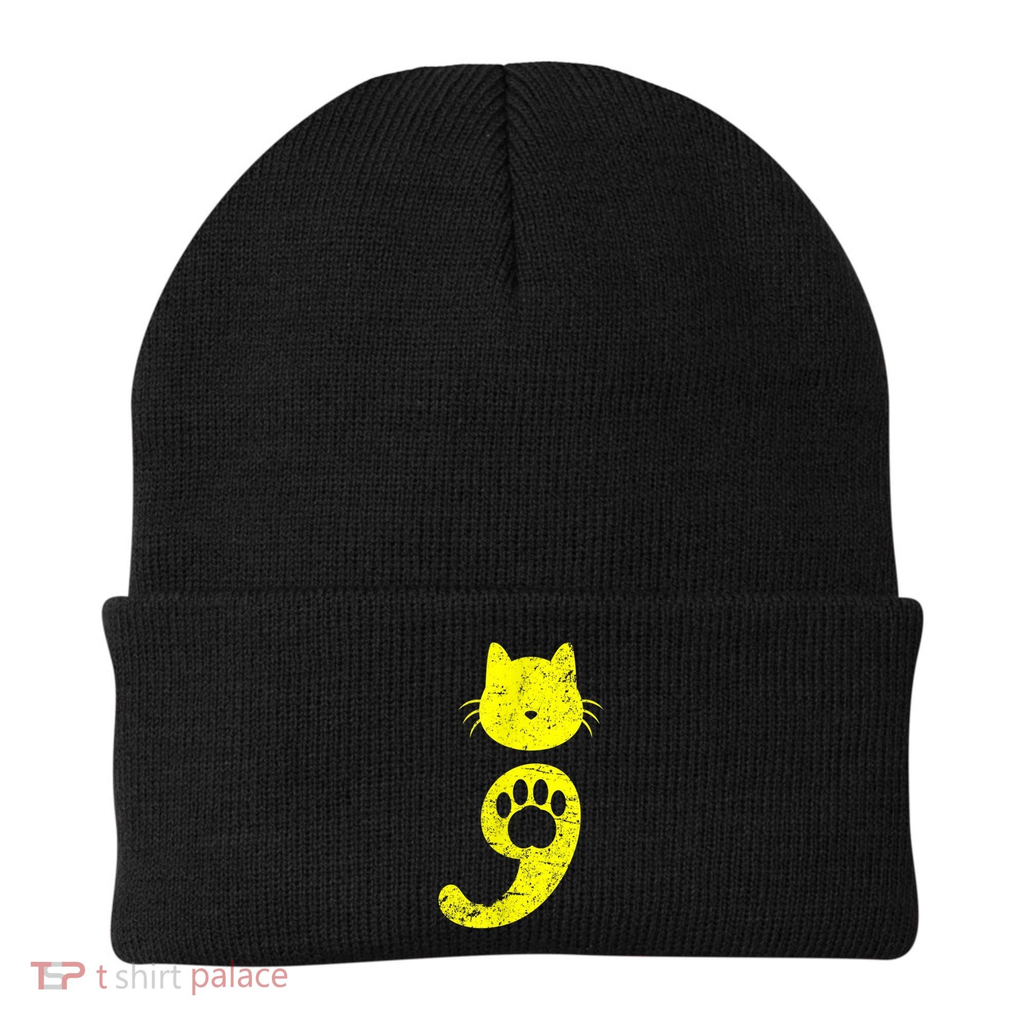 Cat Semicolon Depression Awareness Cat Lover Gift Beanie