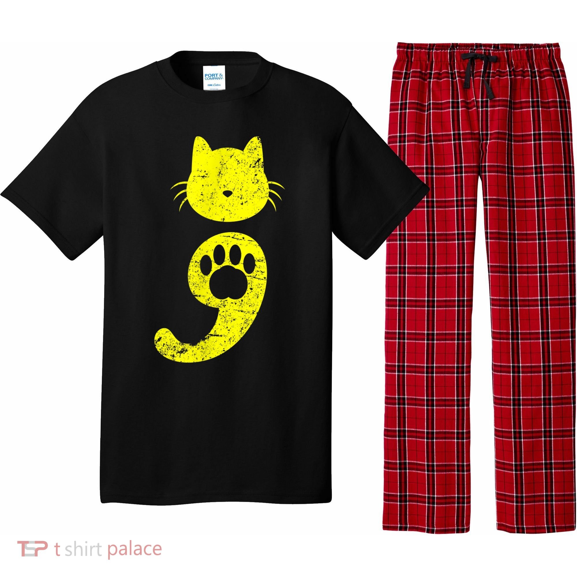 Cat Semicolon Depression Awareness Cat Lover Gift Pajama Set