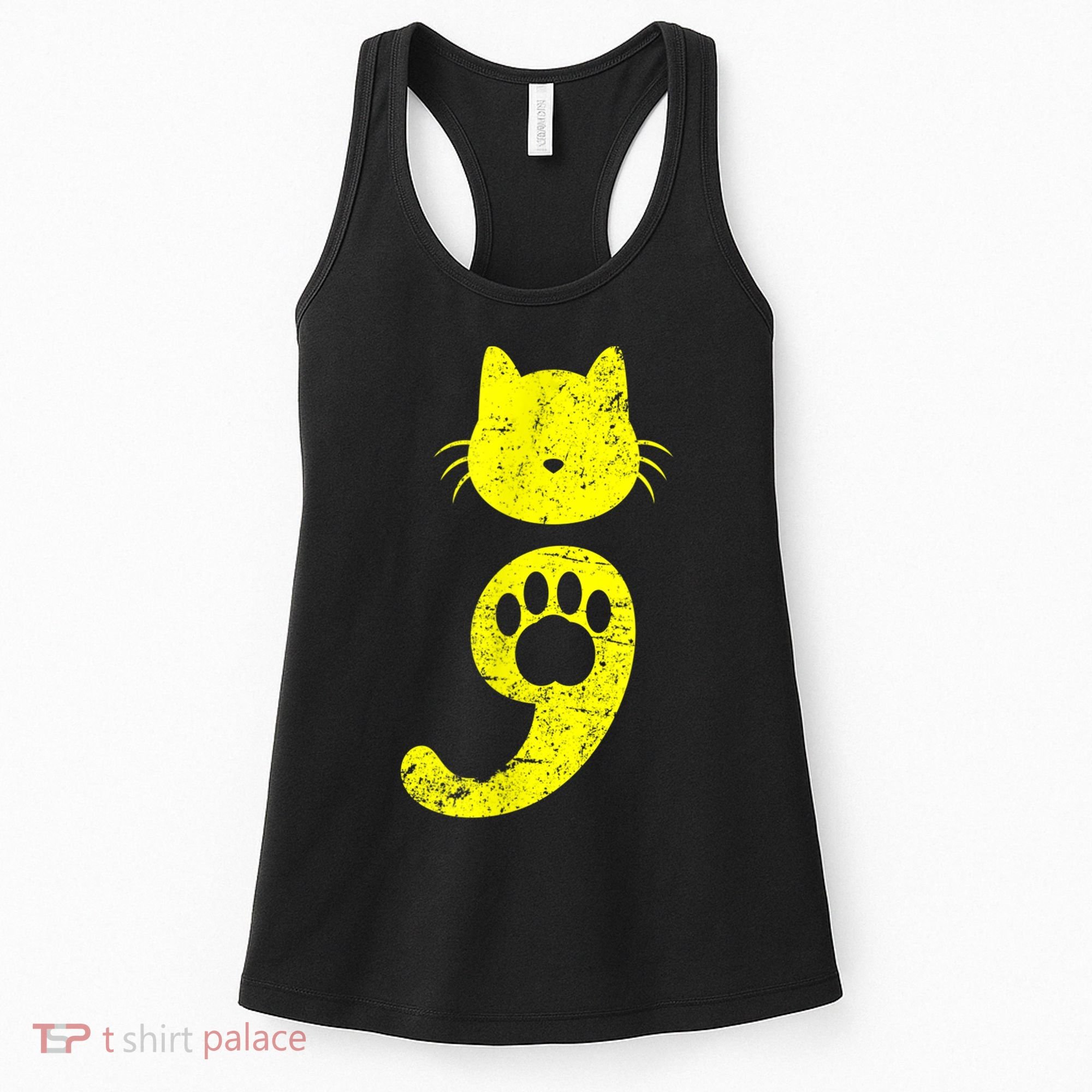 Cat Semicolon Depression Awareness Cat Lover Gift Women's Tank Top