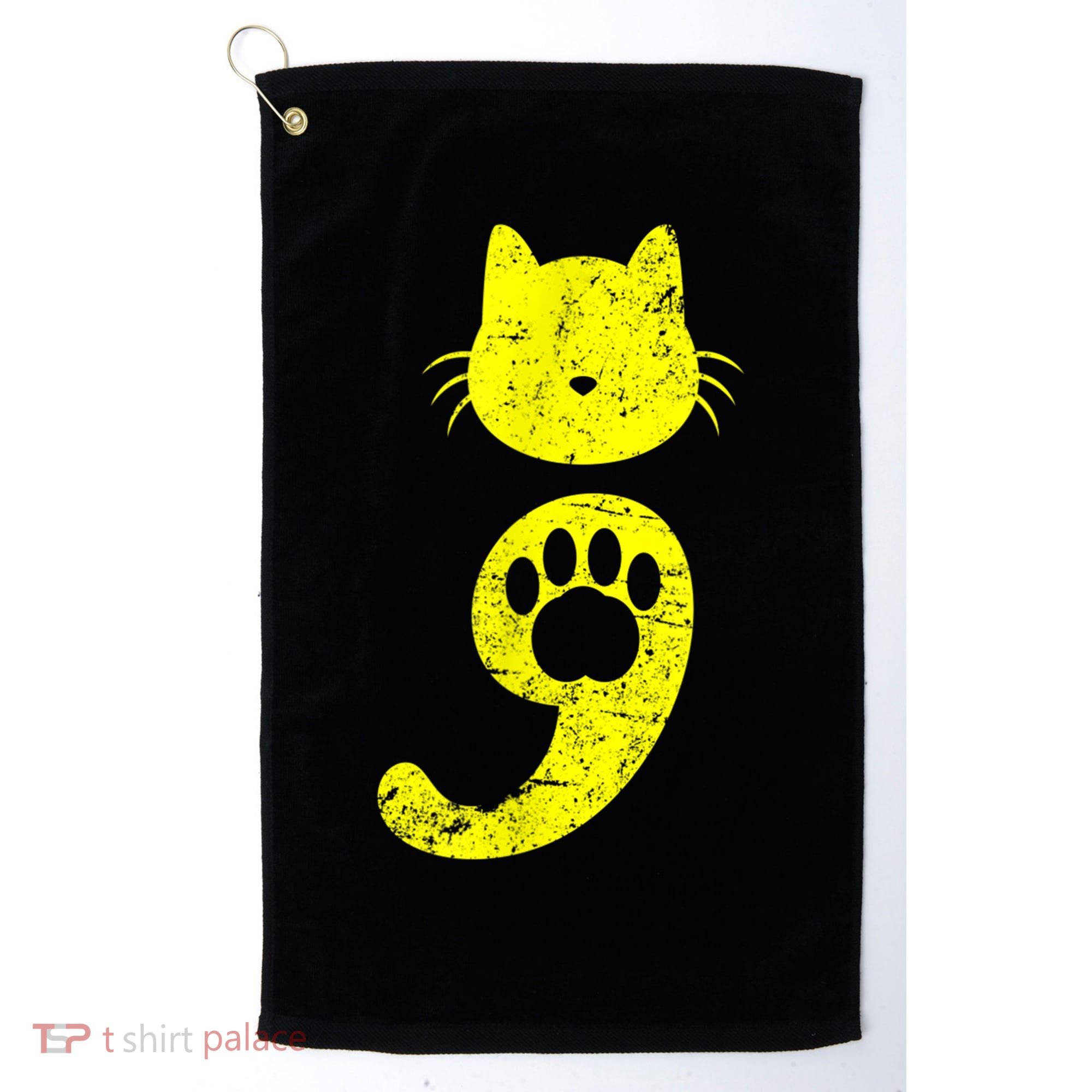 Cat Semicolon Depression Awareness Cat Lover Gift Golf Towel