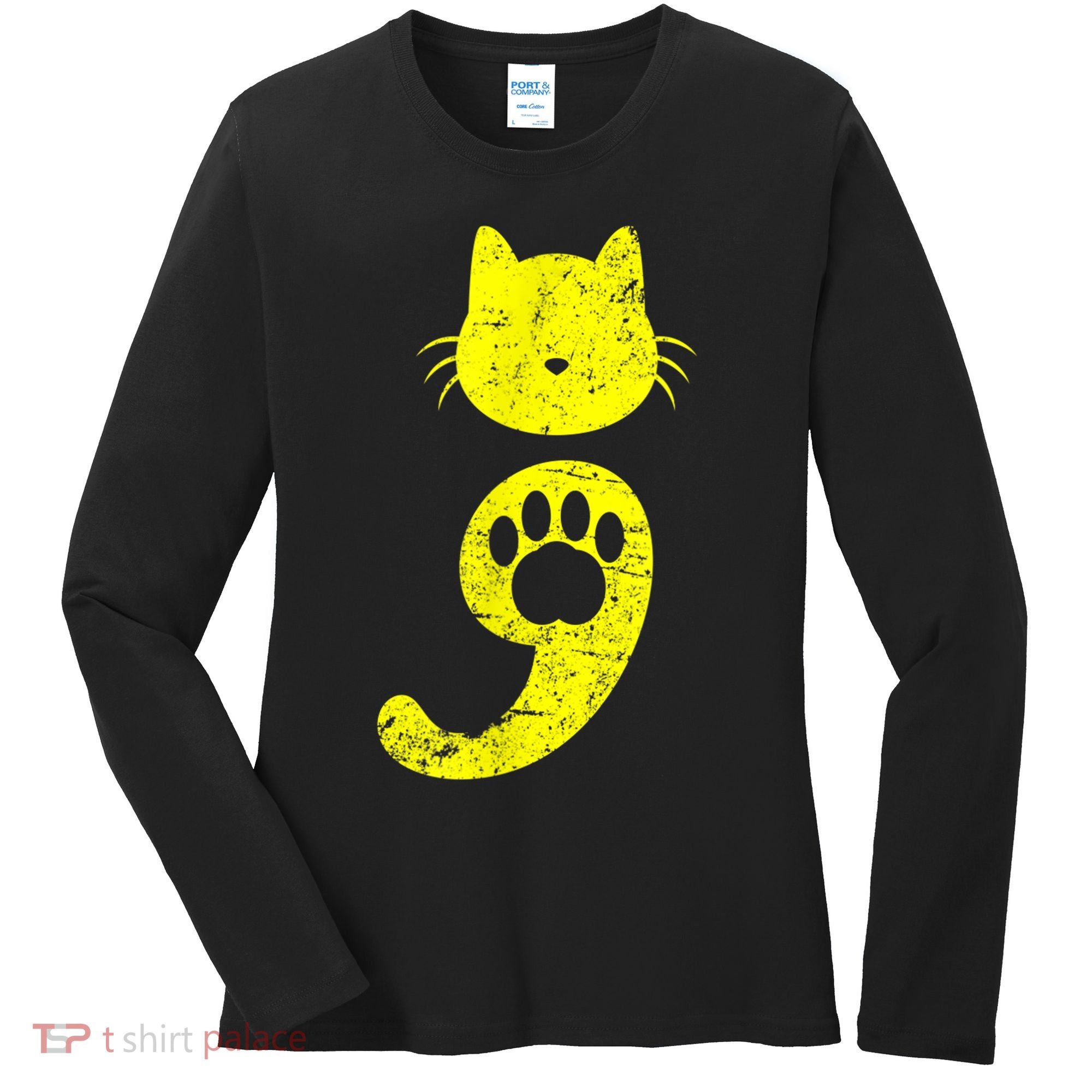 Cat Semicolon Depression Awareness Cat Lover Gift Women's Long Sleeve Shirt