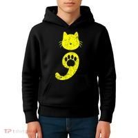 Cat Semicolon Depression Awareness Cat Lover Gift Kids Hoodie thumb 4