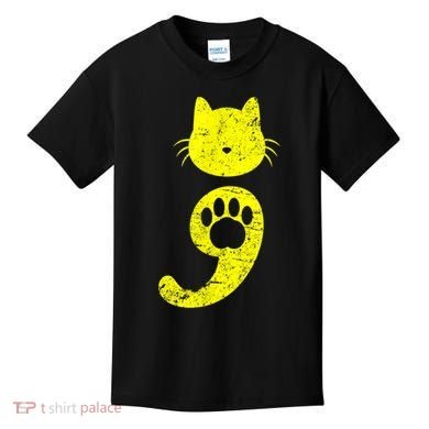 Cat Semicolon Depression Awareness Cat Lover Gift Kids T-Shirt