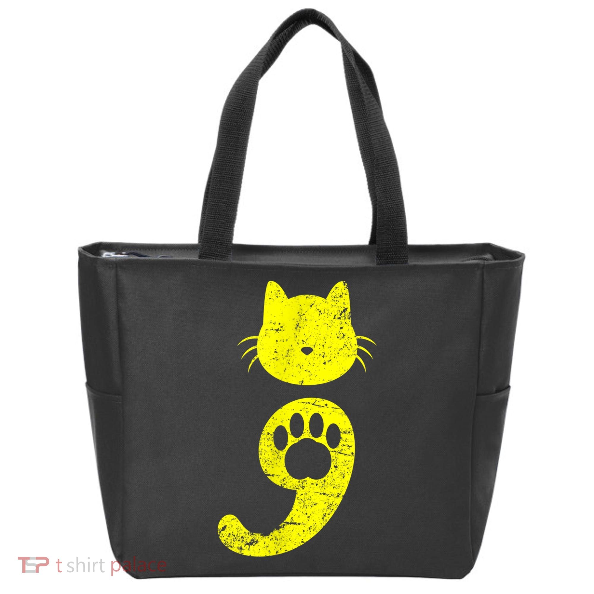 Cat Semicolon Depression Awareness Cat Lover Gift Tote Bag