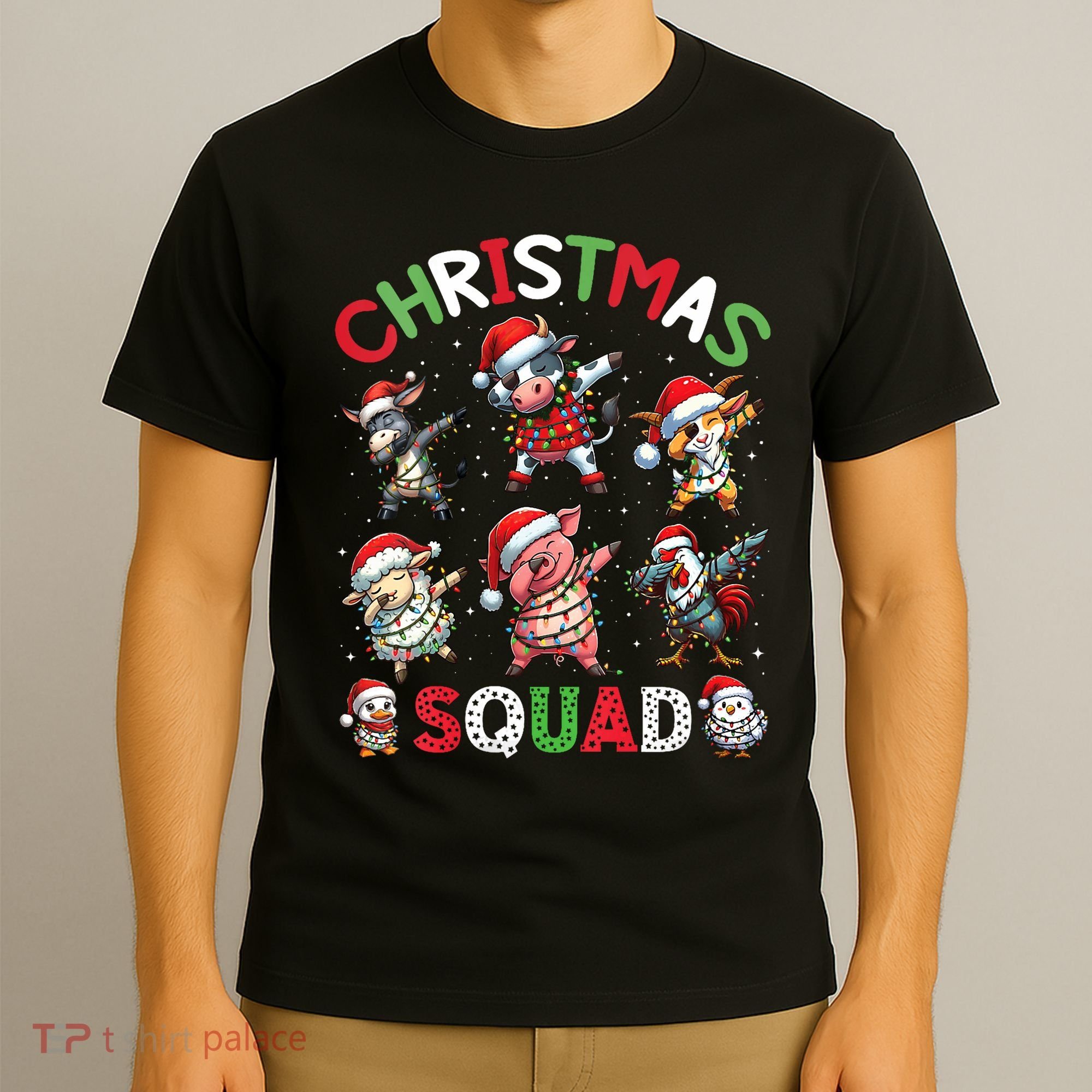Christmas Squad Dabbing Farm Animals Family Matching Xmas T-Shirt