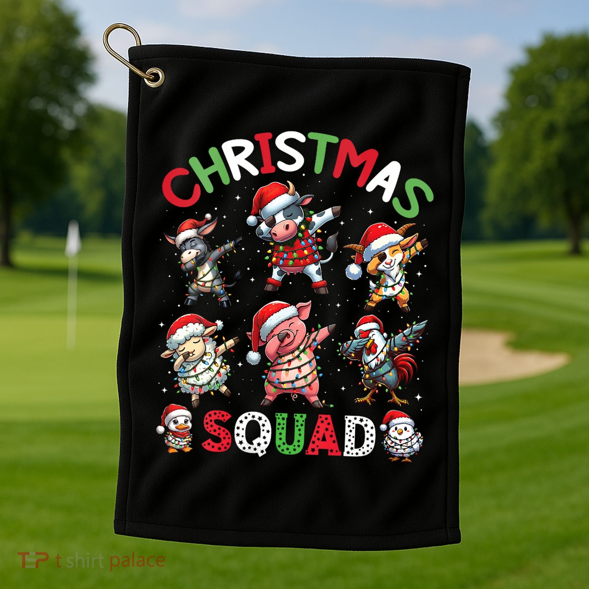 Christmas Squad Dabbing Farm Animals Family Matching Xmas Golf Towel