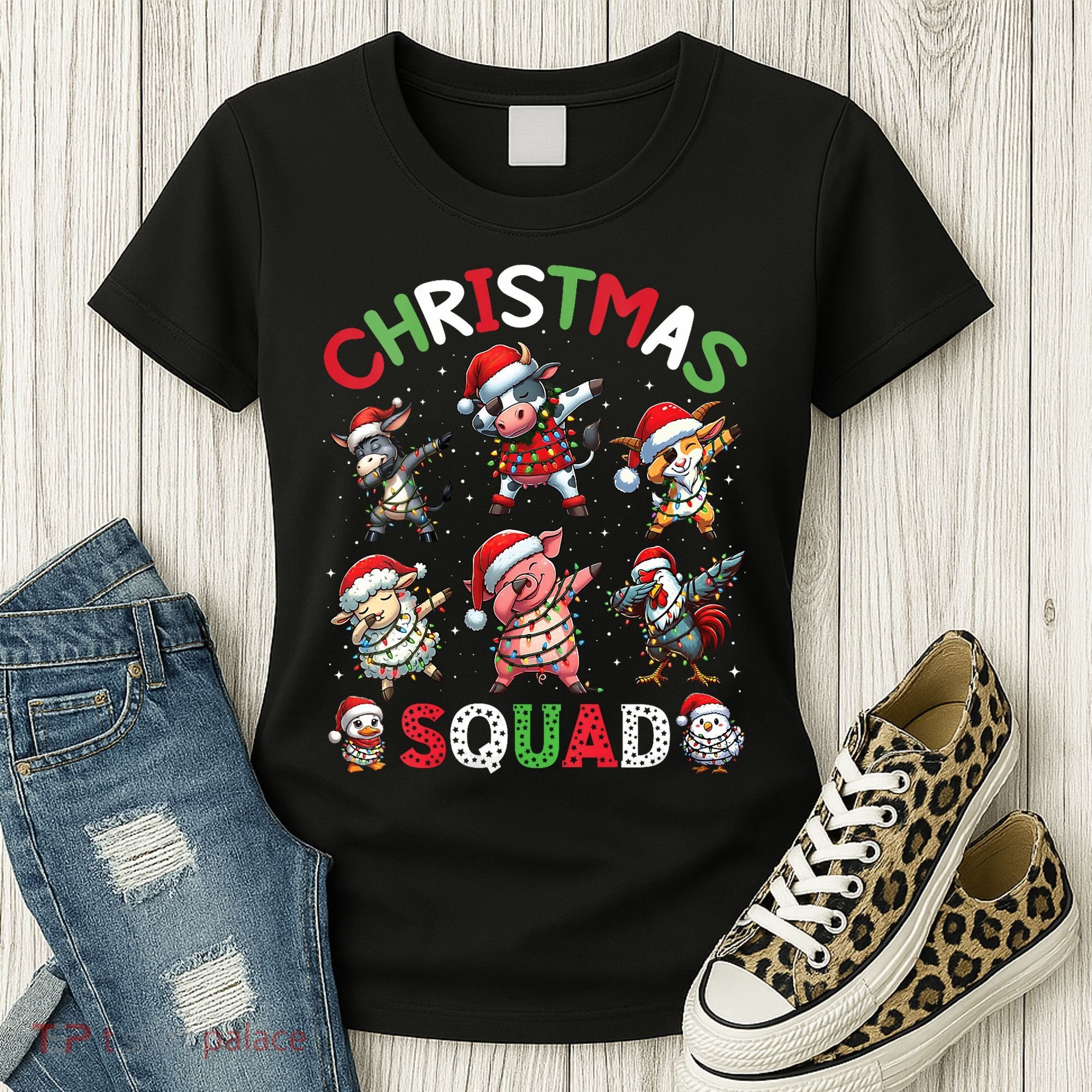 Christmas Squad Dabbing Farm Animals Family Matching Xmas Women's T-Shirt