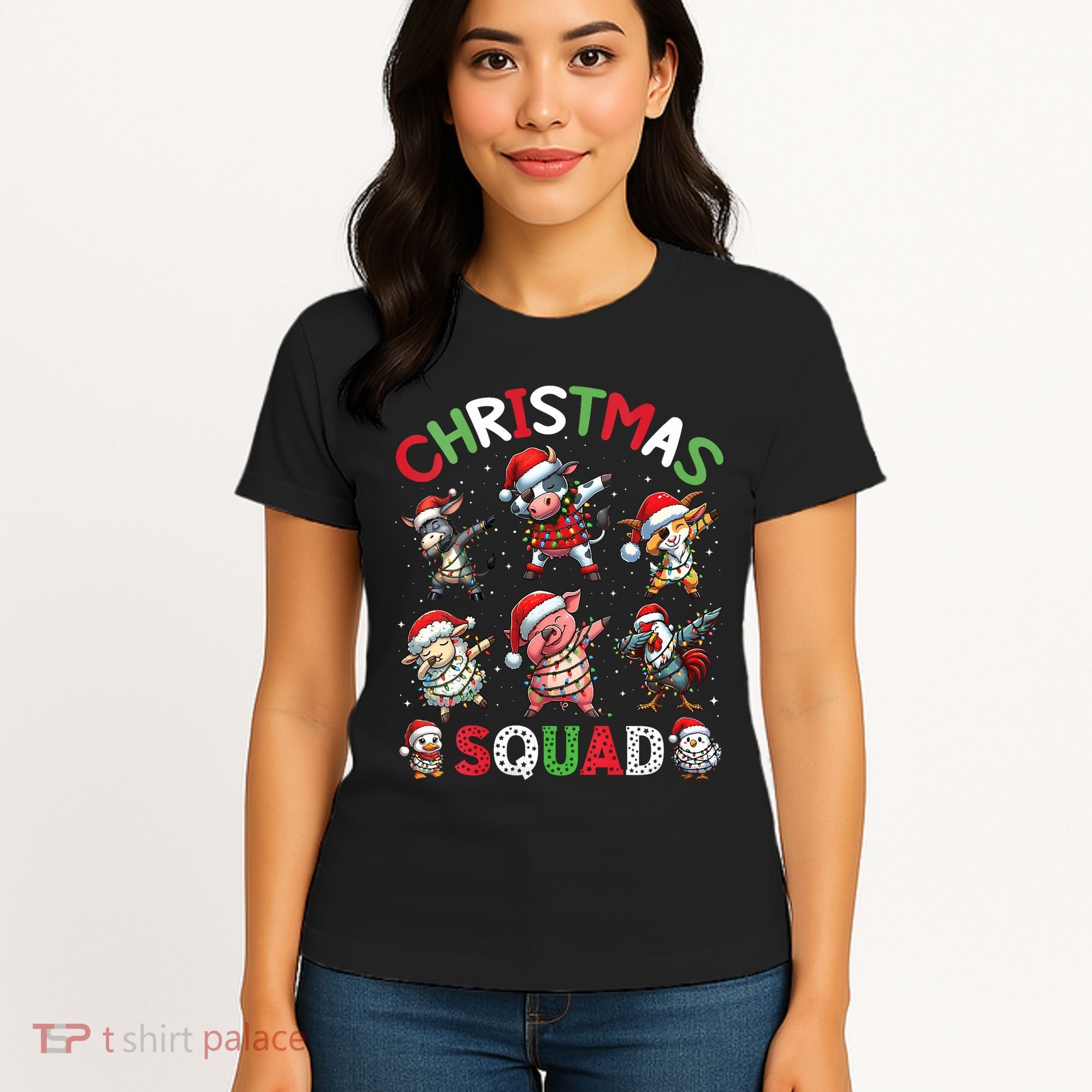 Christmas Squad Dabbing Farm Animals Family Matching Xmas Women's T-Shirt