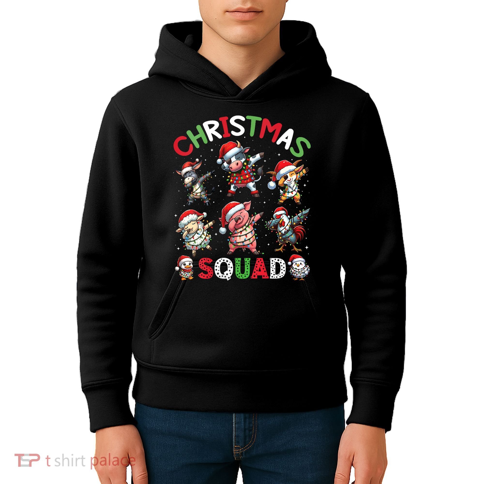 Christmas Squad Dabbing Farm Animals Family Matching Xmas Kids Hoodie