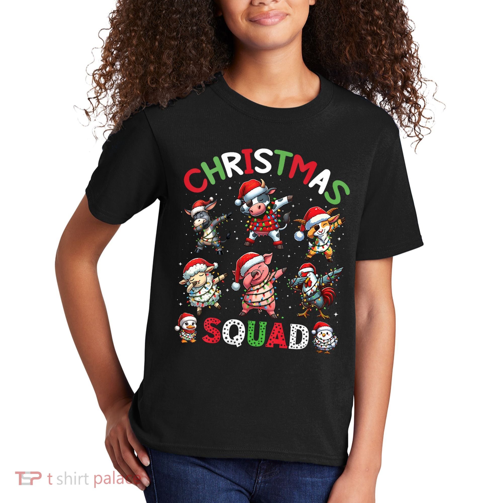 Christmas Squad Dabbing Farm Animals Family Matching Xmas Kids T-Shirt