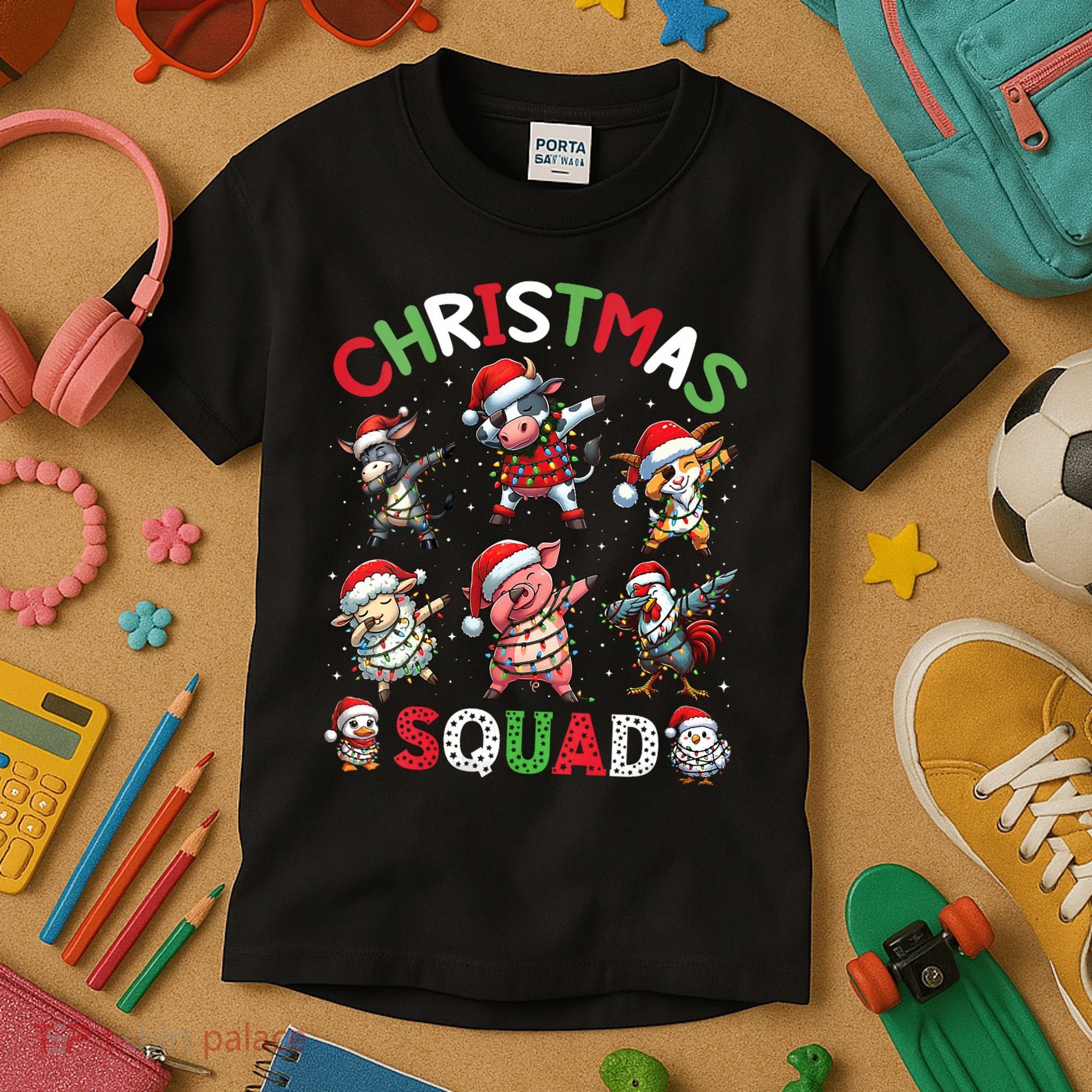 Christmas Squad Dabbing Farm Animals Family Matching Xmas Kids T-Shirt