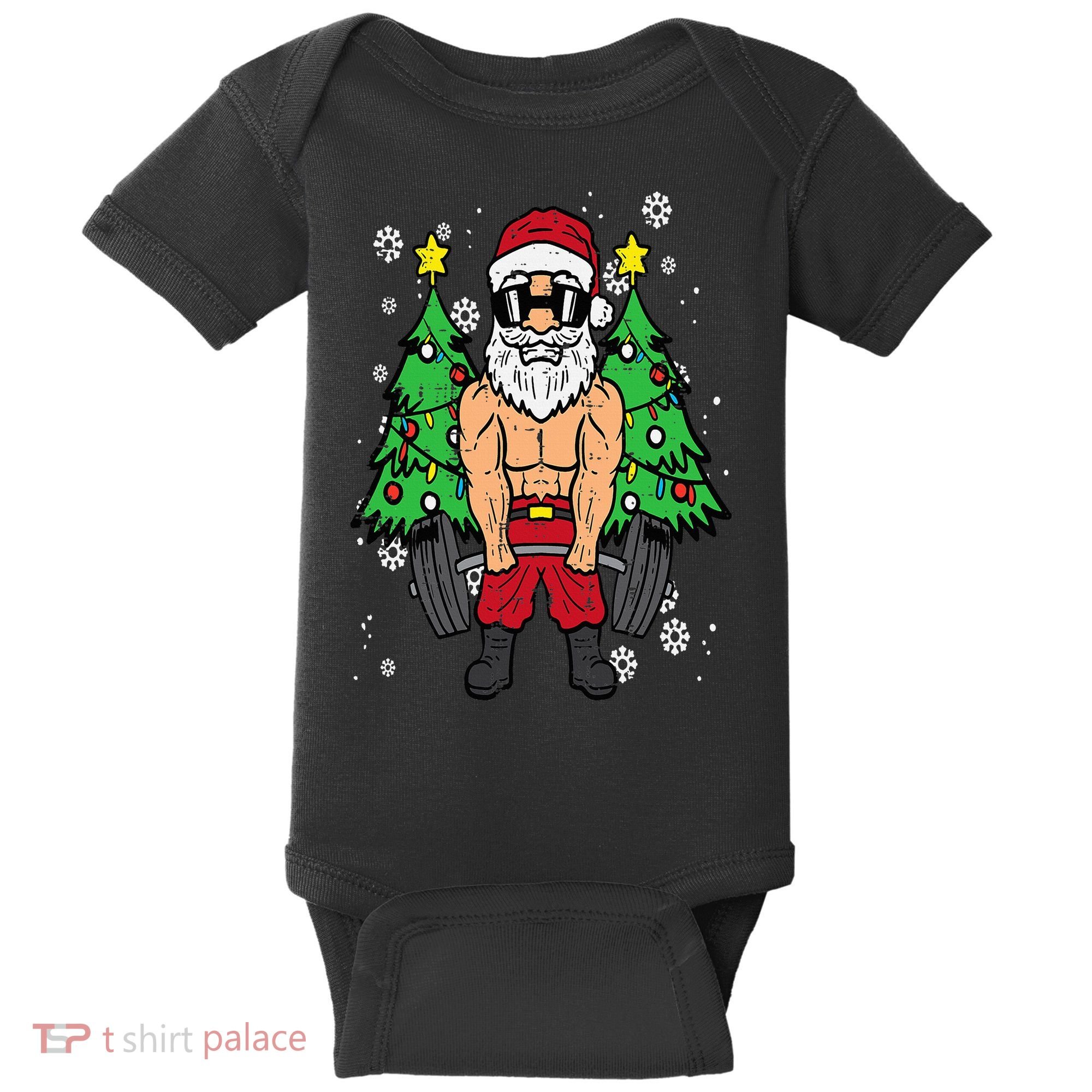 Christmas Santa Deadlift Xmas Weightlift Gym Baby Bodysuit