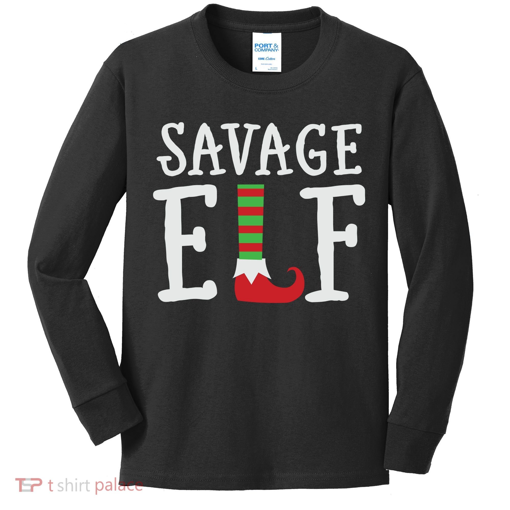 Christmas Savage ELF Xmas Kids Long Sleeve Shirt