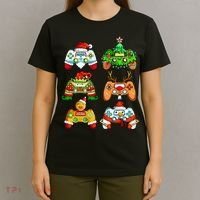 Christmas Santa Elf Gaming Controllers Snowman  T-Shirt thumb 4