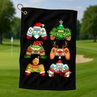 Christmas Santa Elf Gaming Controllers Snowman  Golf Towel thumb 1
