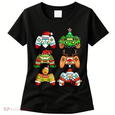 Christmas Santa Elf Gaming Controllers Snowman  Women's T-Shirt
