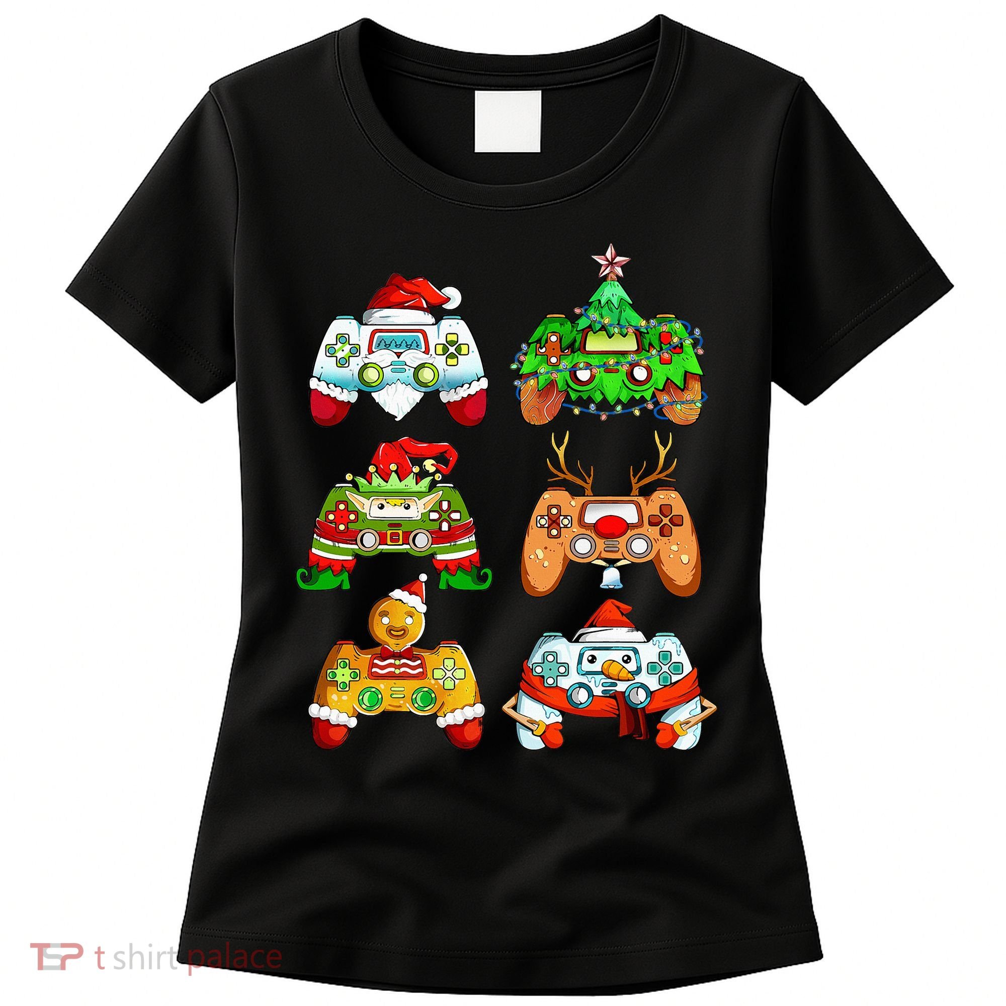 Christmas Santa Elf Gaming Controllers Snowman  Women's T-Shirt