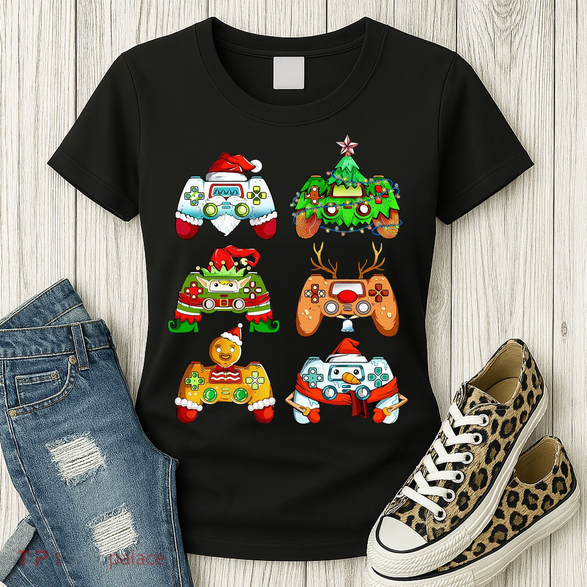Christmas Santa Elf Gaming Controllers Snowman  Women's T-Shirt