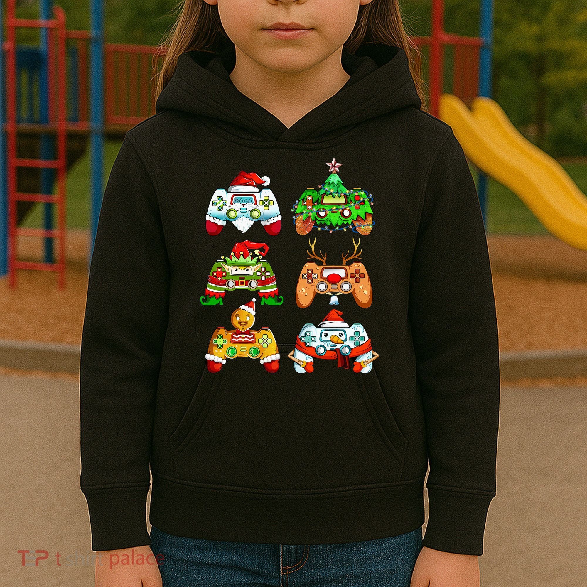 Christmas Santa Elf Gaming Controllers Snowman  Kids Hoodie