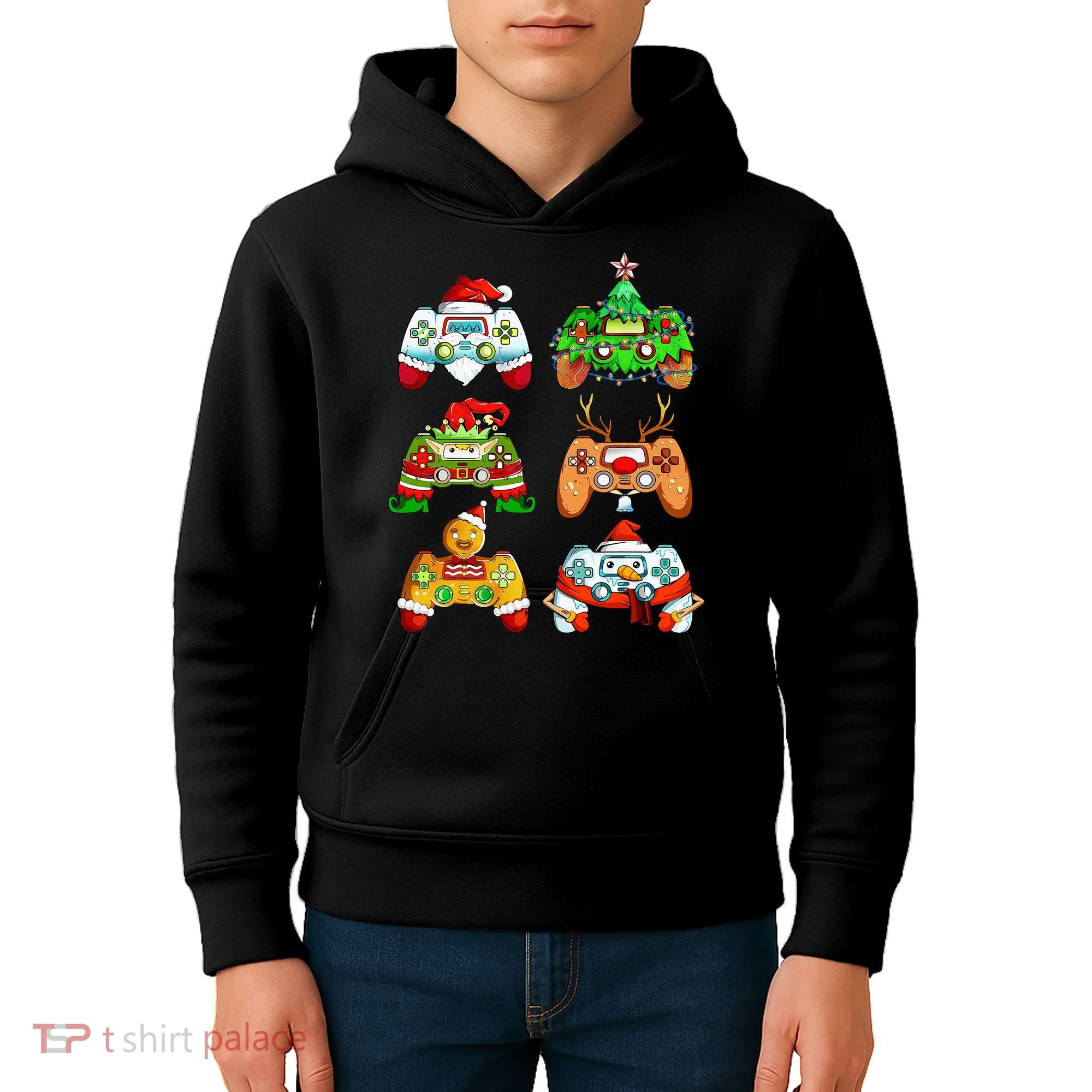 Christmas Santa Elf Gaming Controllers Snowman  Kids Hoodie