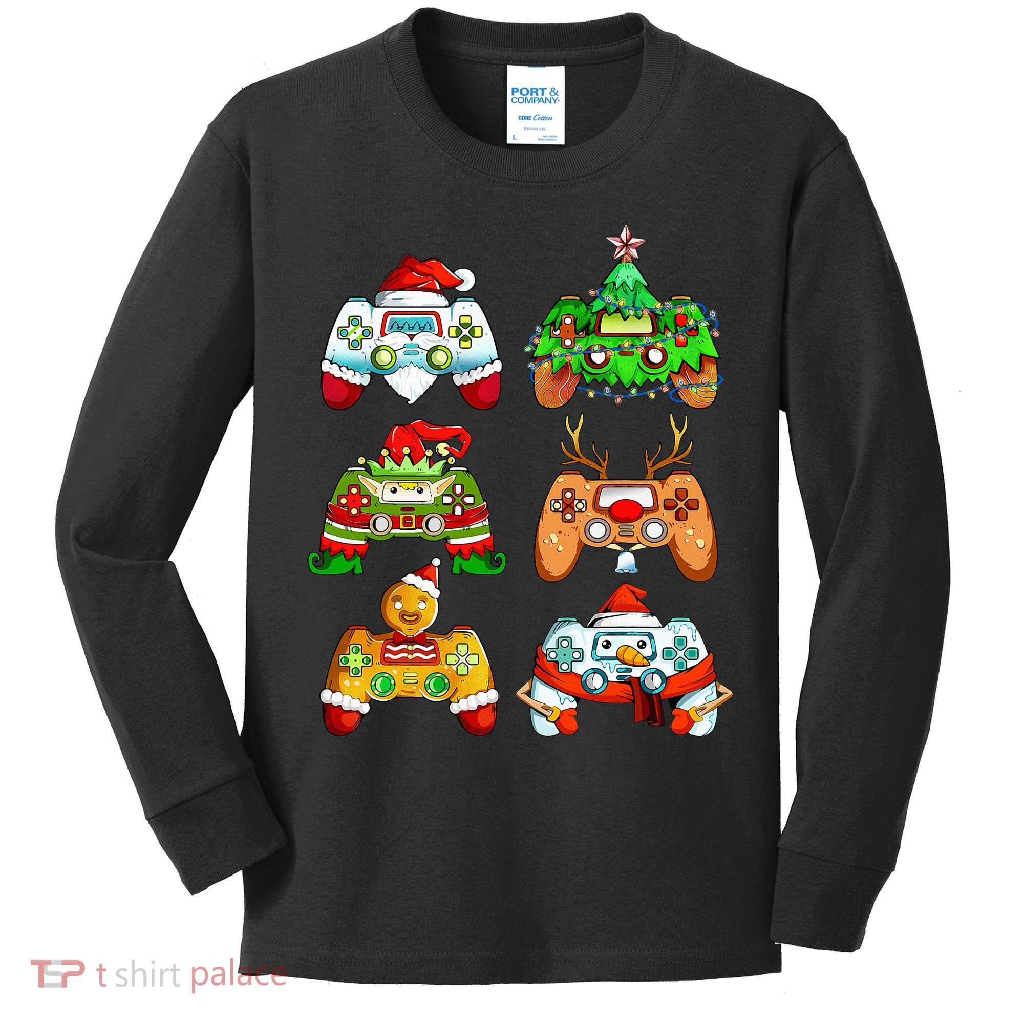 Christmas Santa Elf Gaming Controllers Snowman  Kids Long Sleeve Shirt