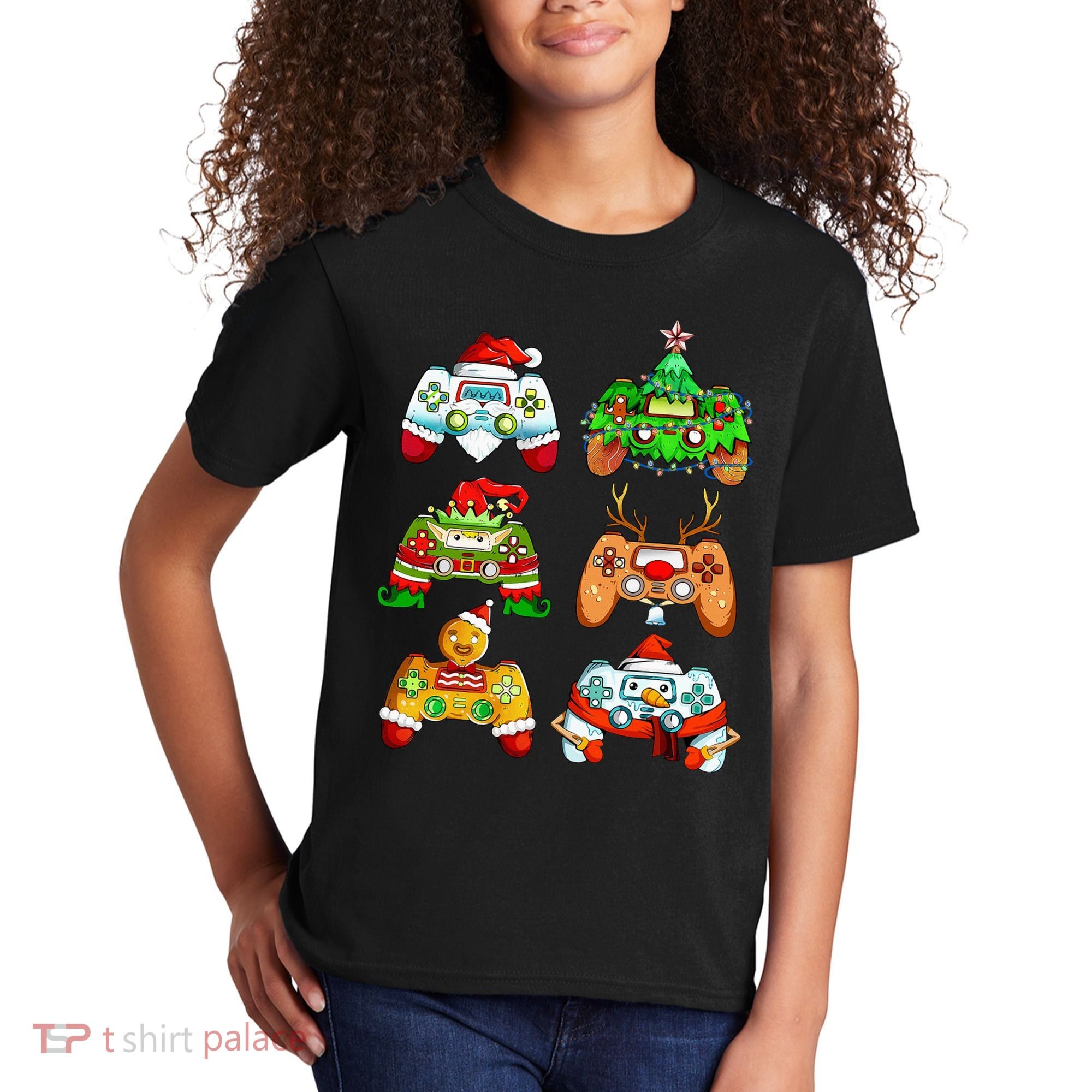Christmas Santa Elf Gaming Controllers Snowman  Kids T-Shirt