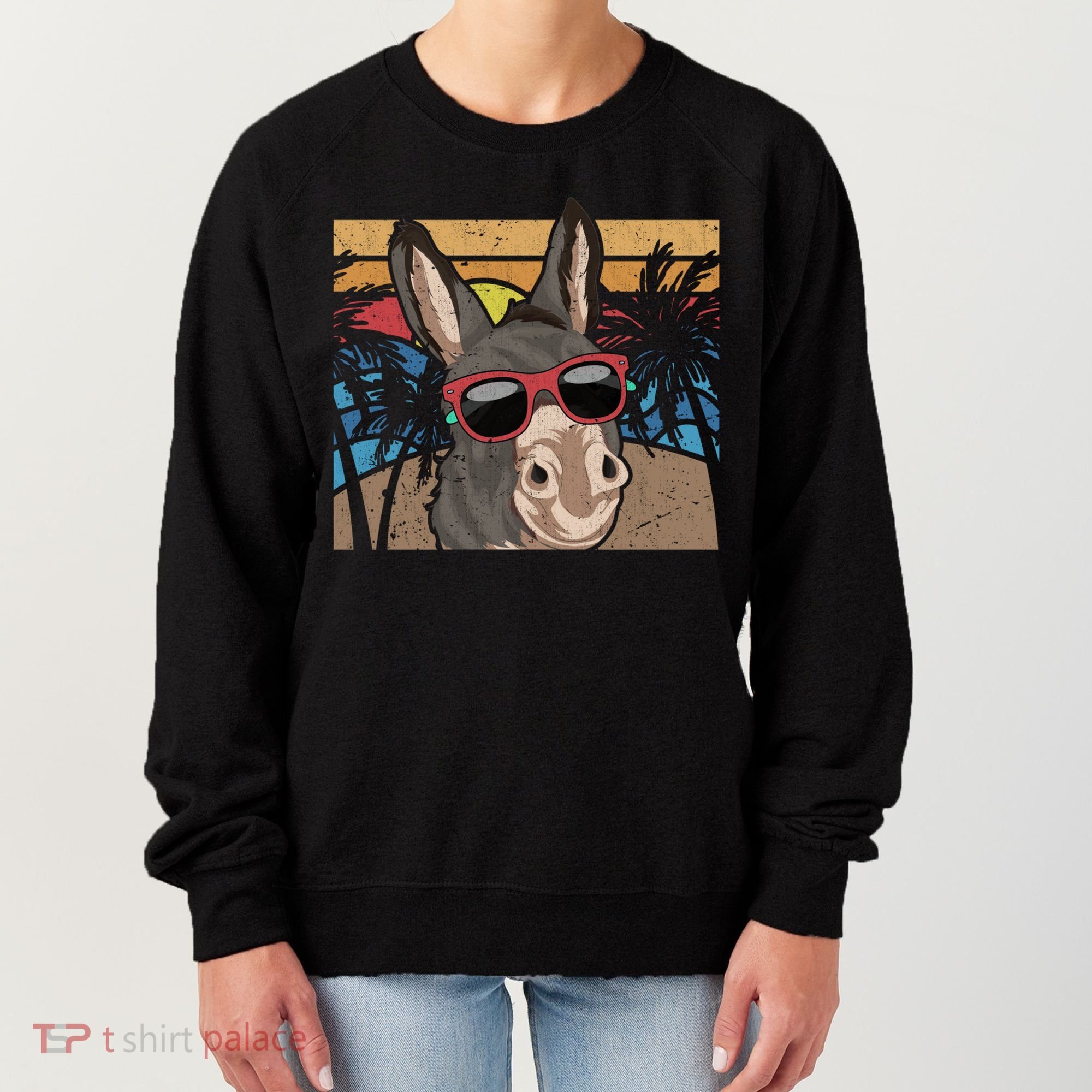 Cool Sunglasses Farm Animal Tropical Retro Donkey Gift Women's Sweatshirt