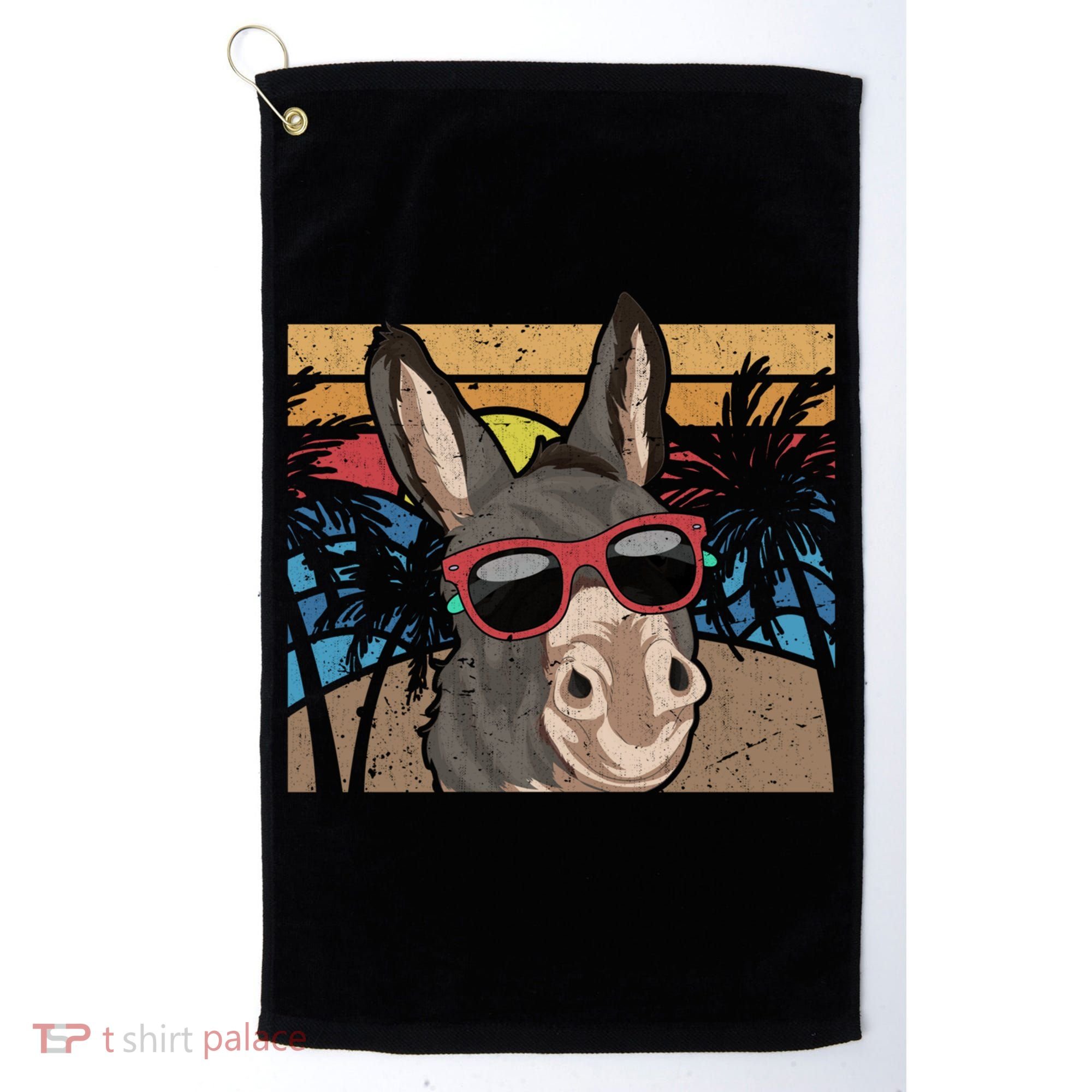 Cool Sunglasses Farm Animal Tropical Retro Donkey Gift Golf Towel