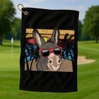 Cool Sunglasses Farm Animal Tropical Retro Donkey Gift Golf Towel thumb 1