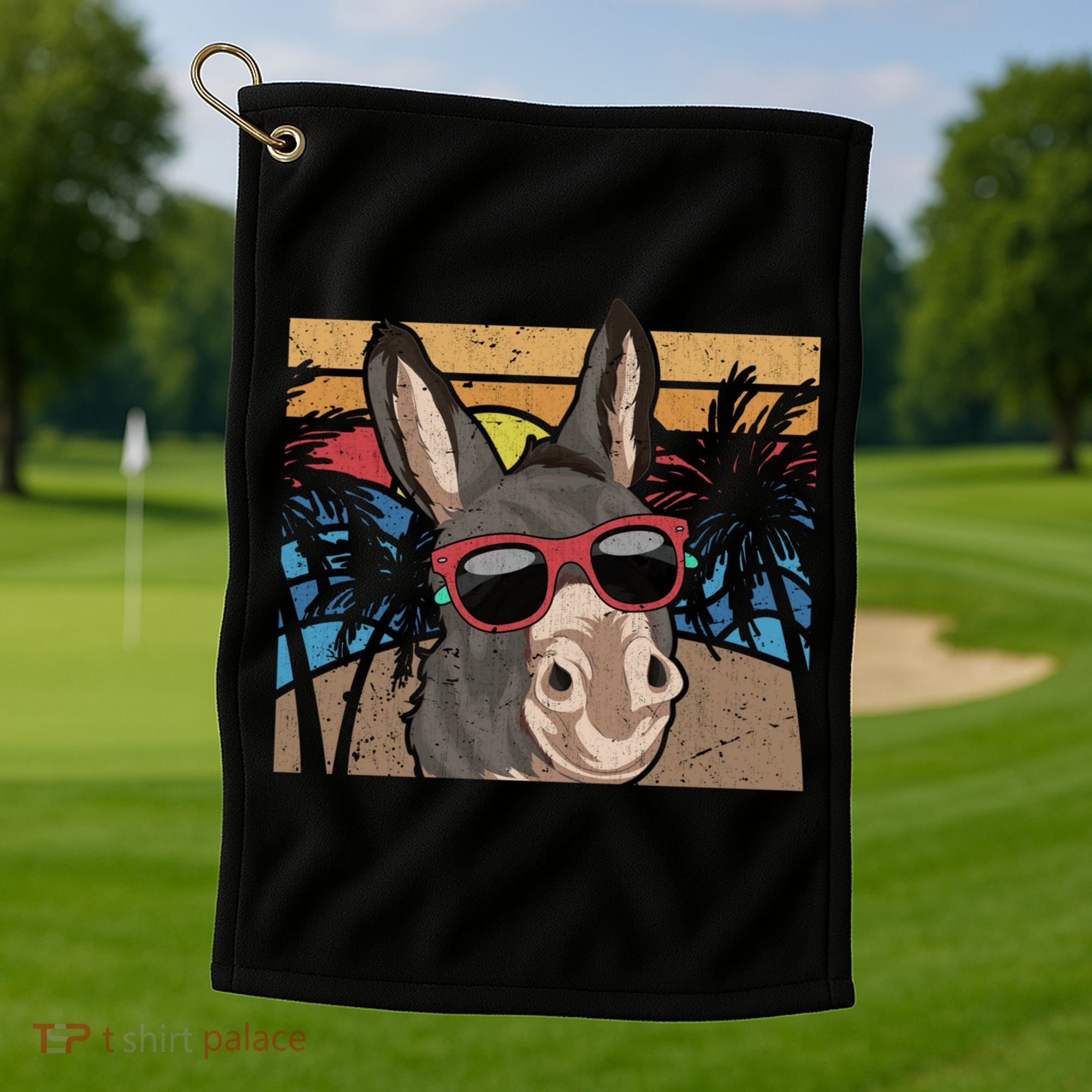 Cool Sunglasses Farm Animal Tropical Retro Donkey Gift Golf Towel
