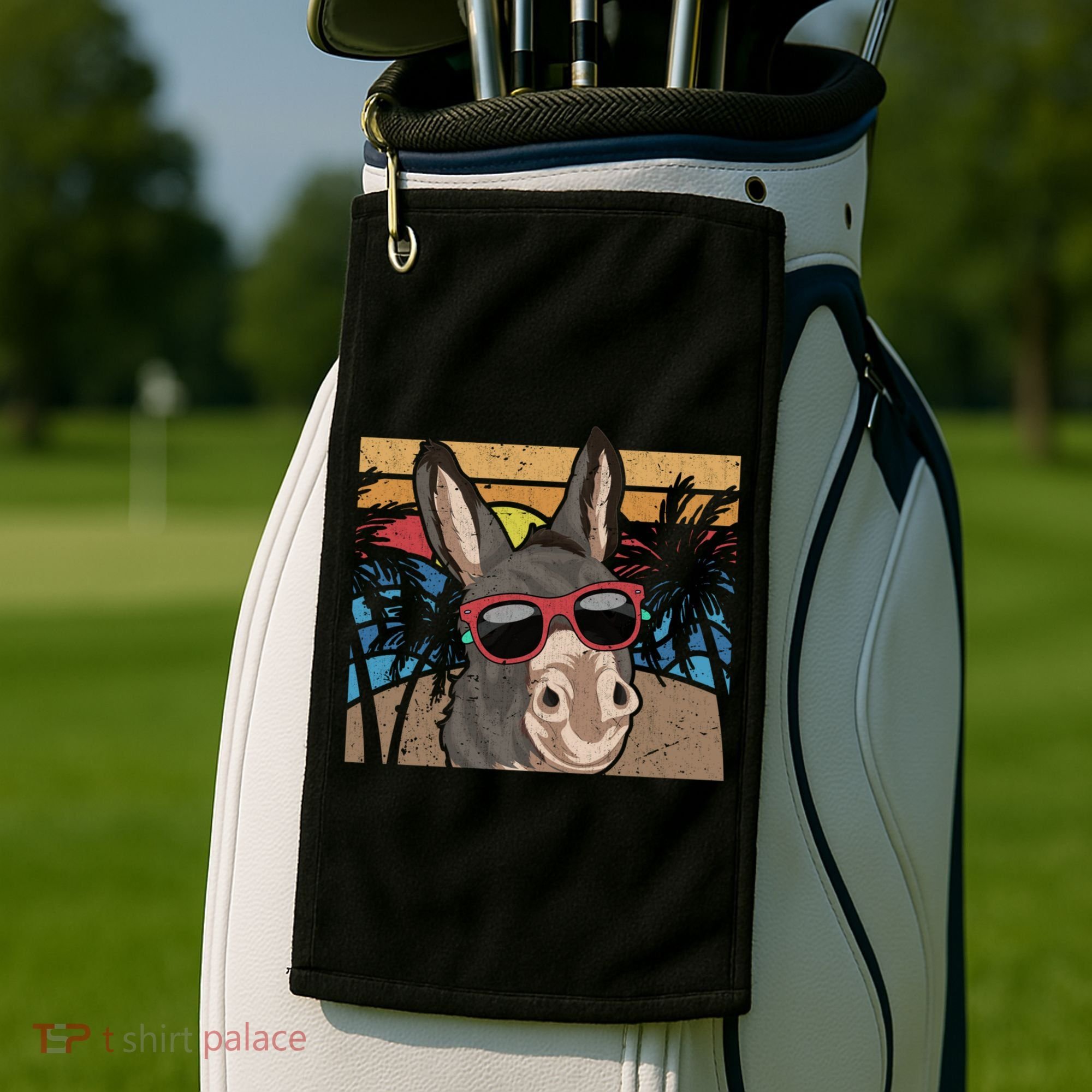 Cool Sunglasses Farm Animal Tropical Retro Donkey Gift Golf Towel