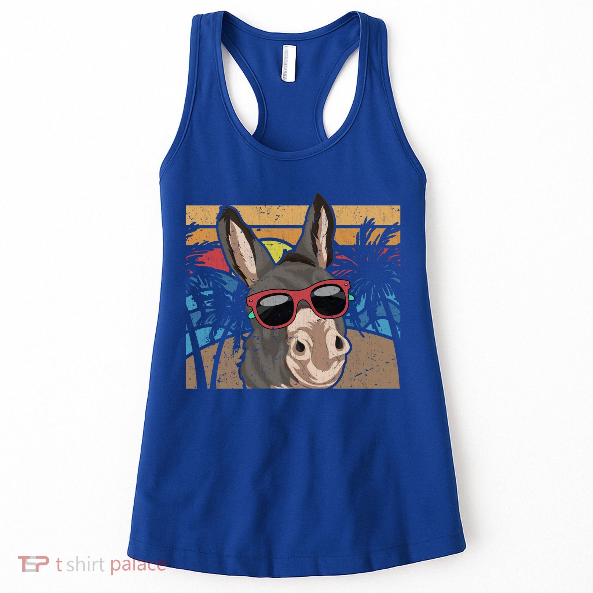 Cool Sunglasses Farm Animal Tropical Retro Donkey Gift Women's Tank Top