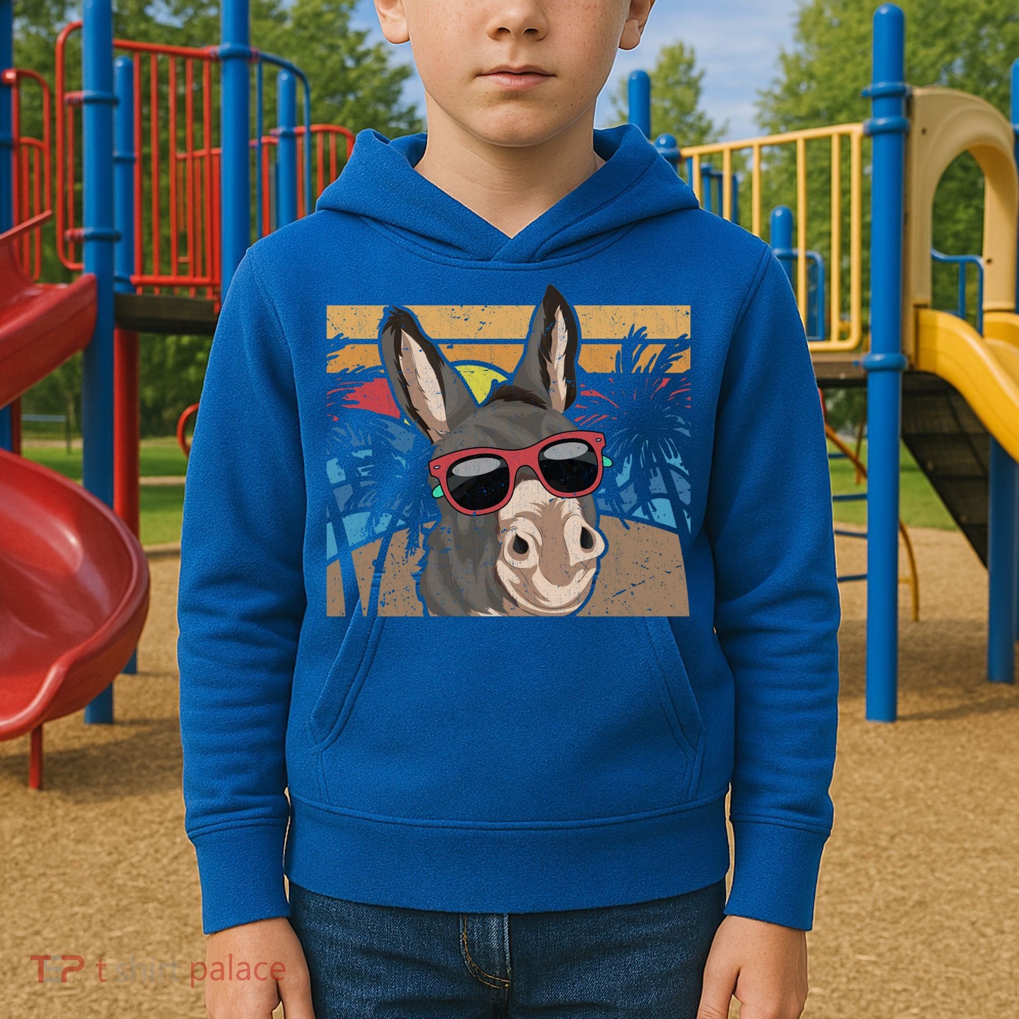 Cool Sunglasses Farm Animal Tropical Retro Donkey Gift Kids Hoodie