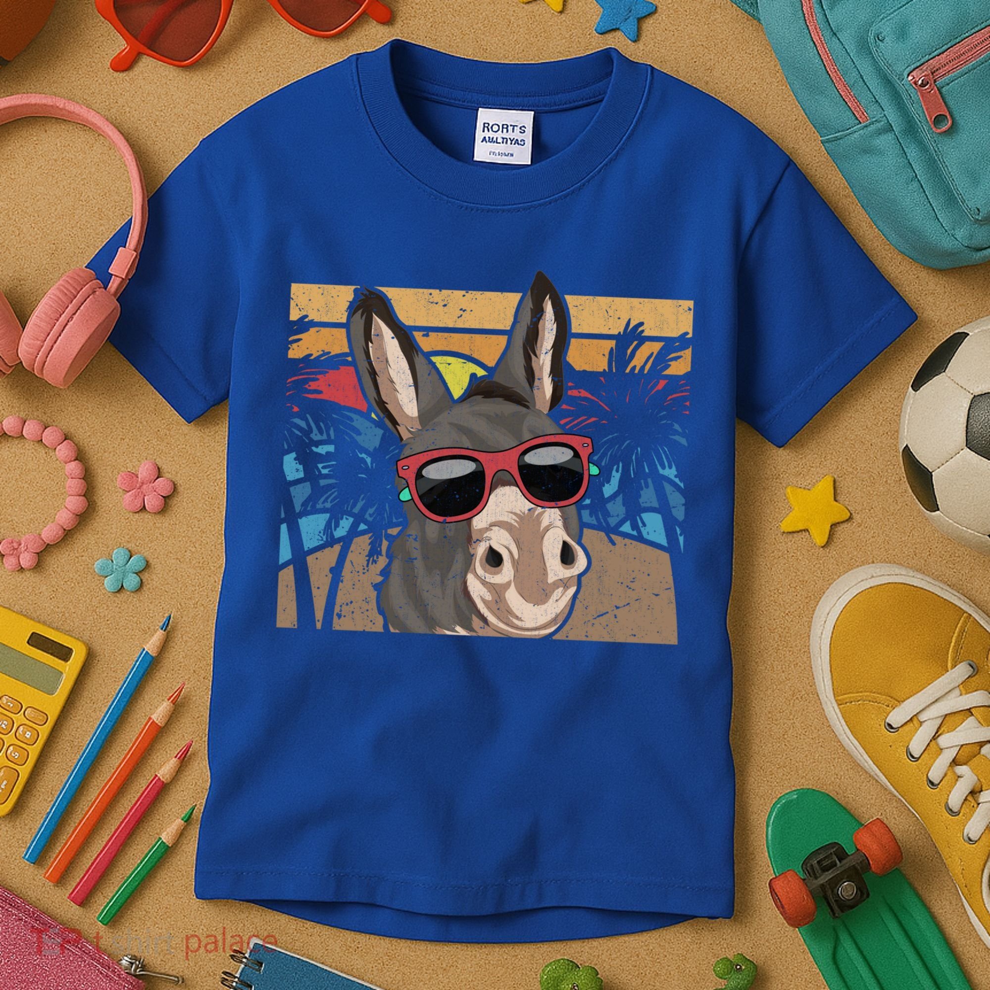 Cool Sunglasses Farm Animal Tropical Retro Donkey Gift Kids T-Shirt