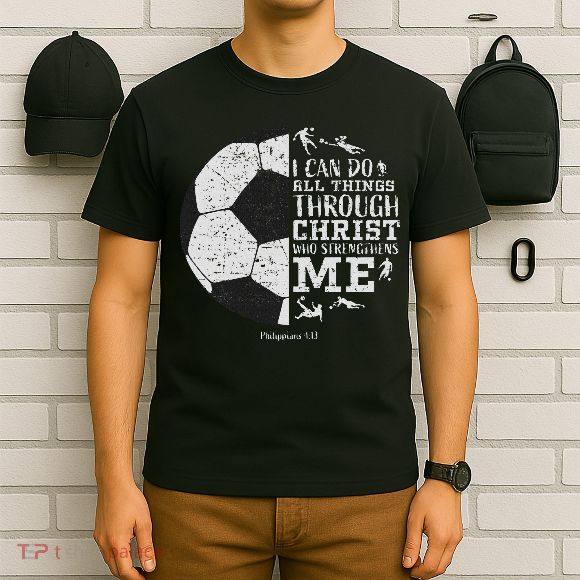 Christian Soccer Faith Bible Verse Philippians 413 T-Shirt