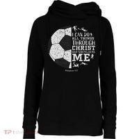 Christian Soccer Faith Bible Verse Philippians 413 Womens Funnel Neck Pullover Hood thumb 0
