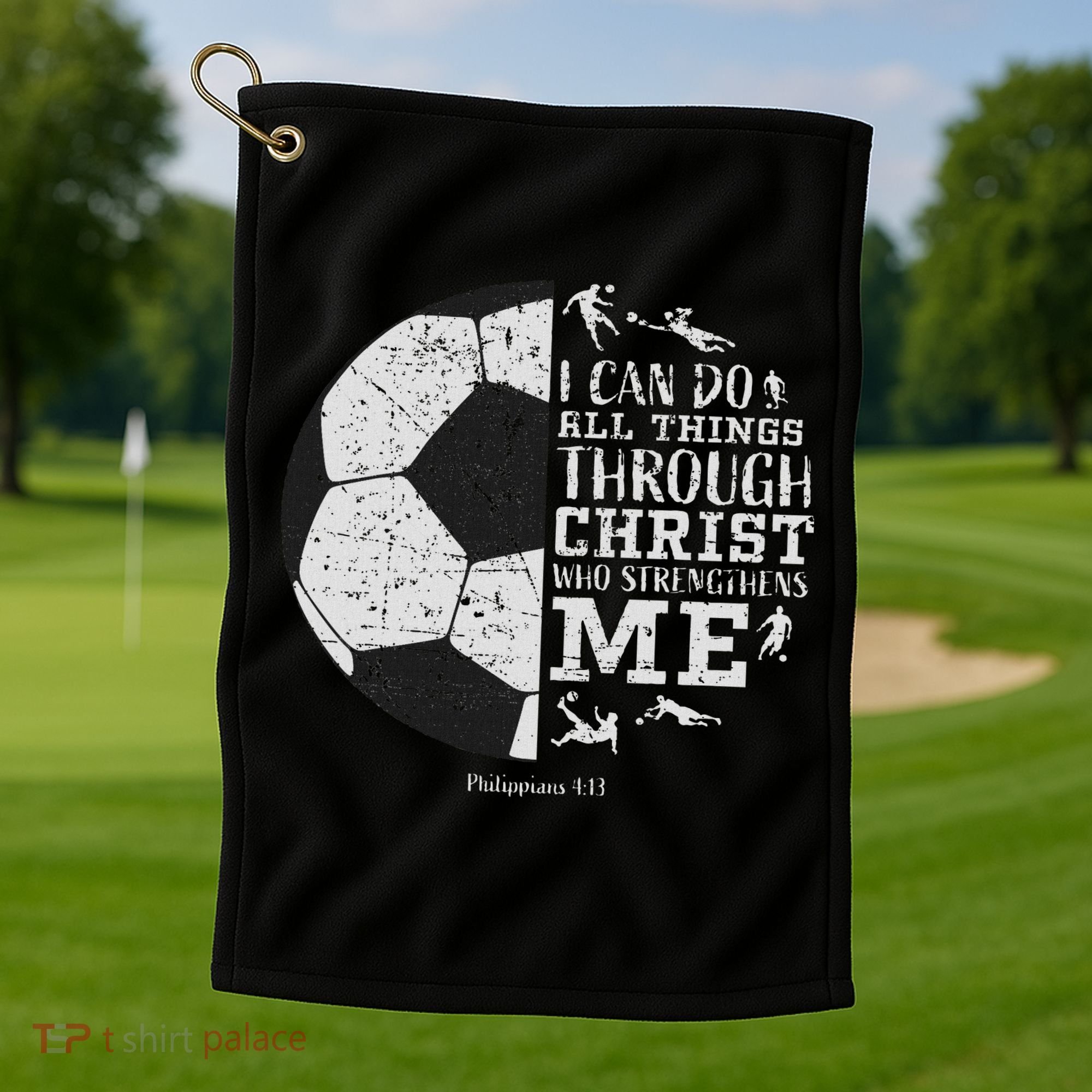 Christian Soccer Faith Bible Verse Philippians 413 Golf Towel