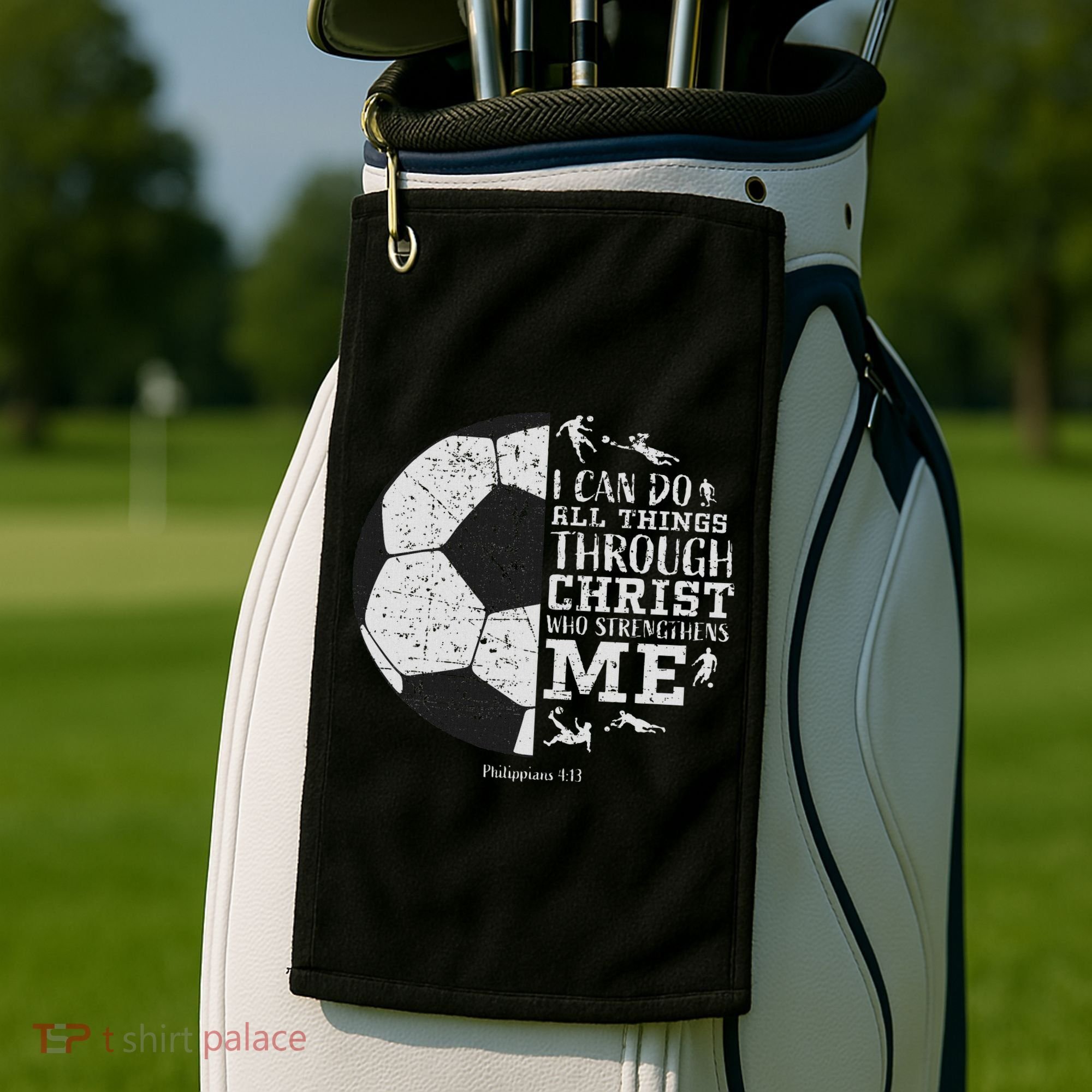 Christian Soccer Faith Bible Verse Philippians 413 Golf Towel